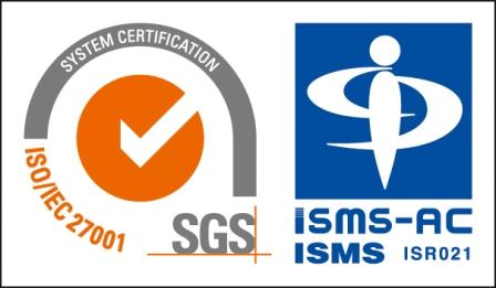 SGS 発行 ISO/IEC 27001:2022 + ISMS-AC 認証マーク